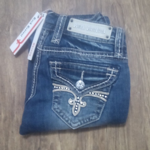 Rock Revival Women's 26 Skinny Noelle Bejeweled Rhinestones Distressed NWT - Picture 4 of 12